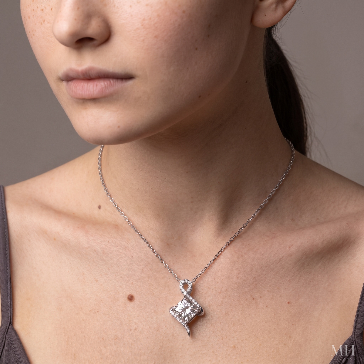 Celestia Twist Moissanite Pendant Necklace – 14K White Gold & Sterling Silver