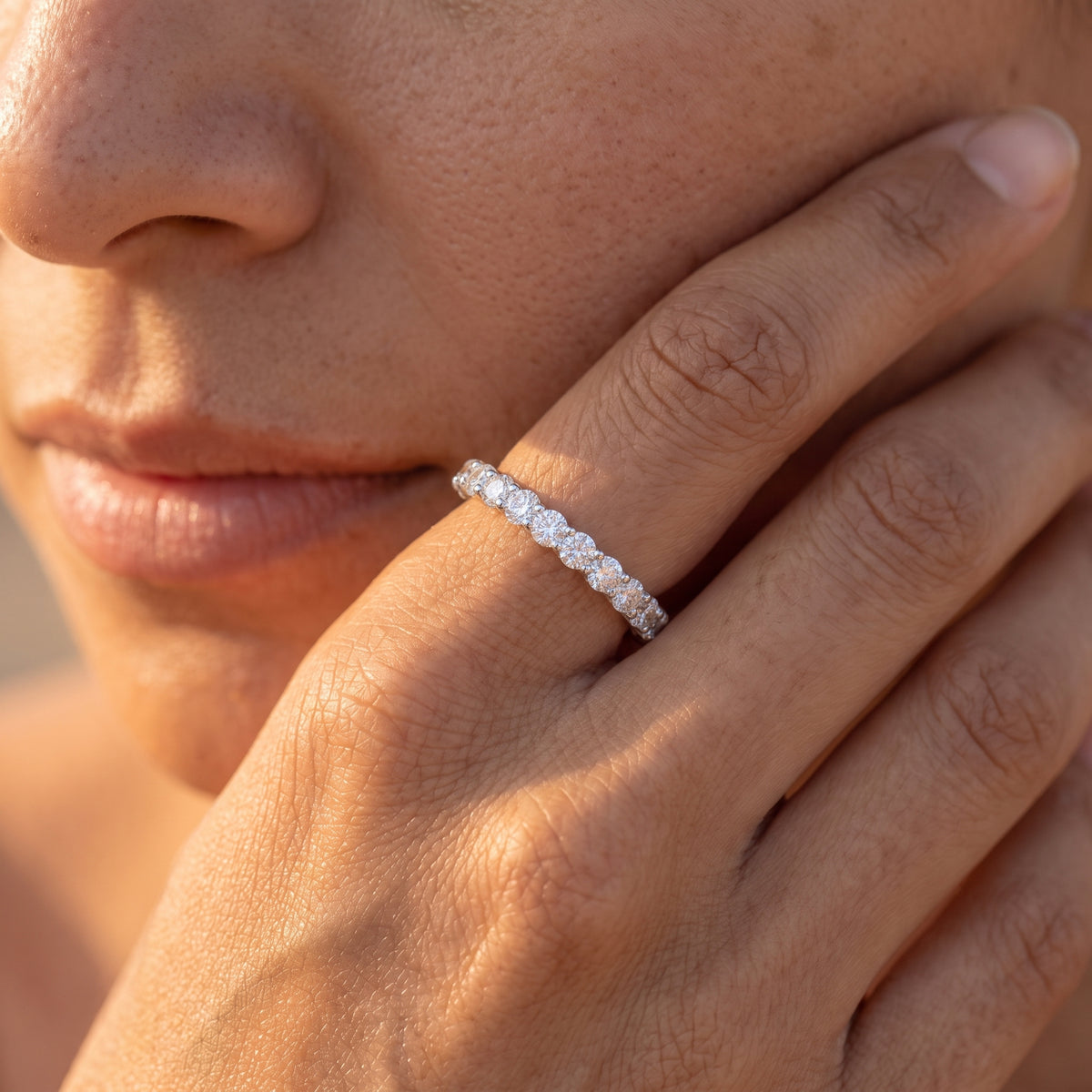 Lyra Moissanite Half Eternity Band – 925 Sterling Silver Anniversary Ring