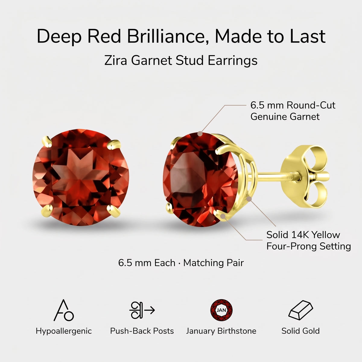 Boucles d'oreilles clous Zira Grenat
