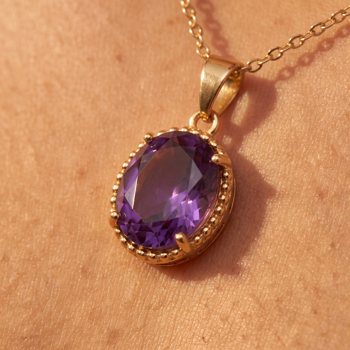 Lina Amethyst Oval Pendant Necklace – Gold-Plated Silver February Birthstone