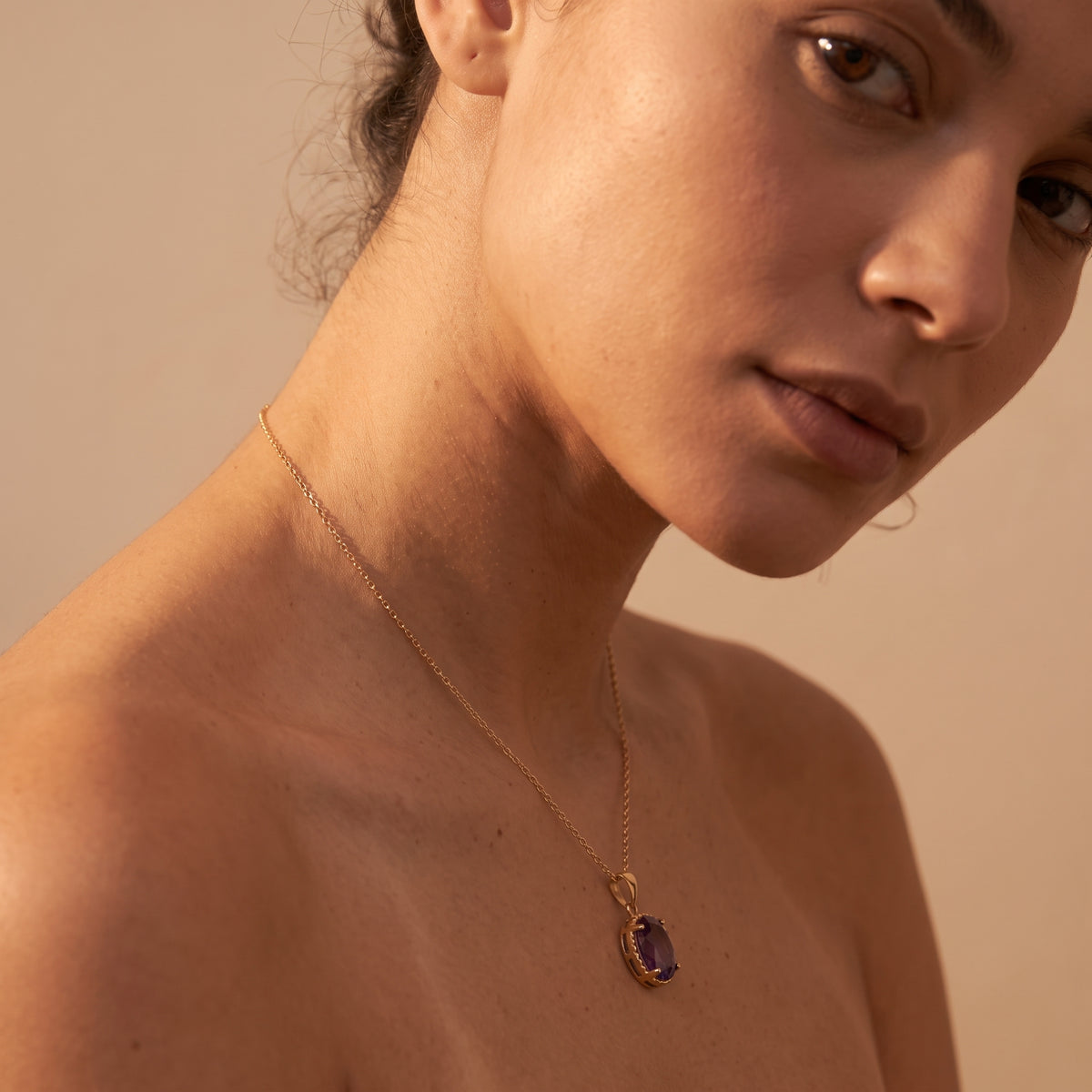 Lina Amethyst Oval Pendant Necklace – Gold-Plated Silver February Birthstone