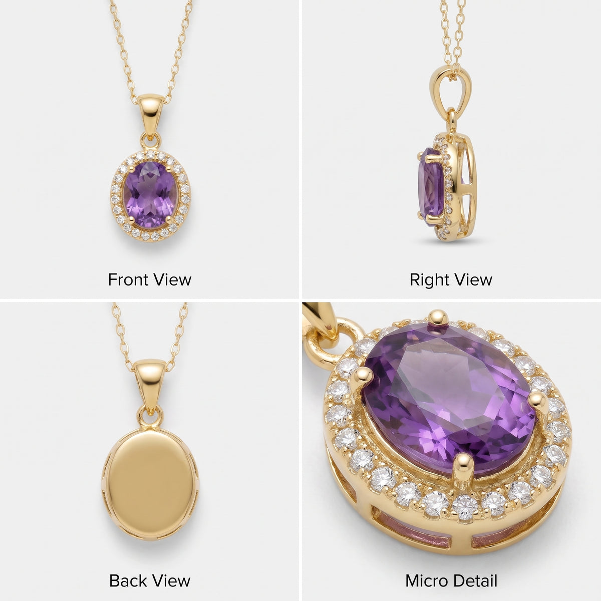 Aura Amethyst Halo Pendant Necklace – February Birthstone 18K Gold Plated Silver