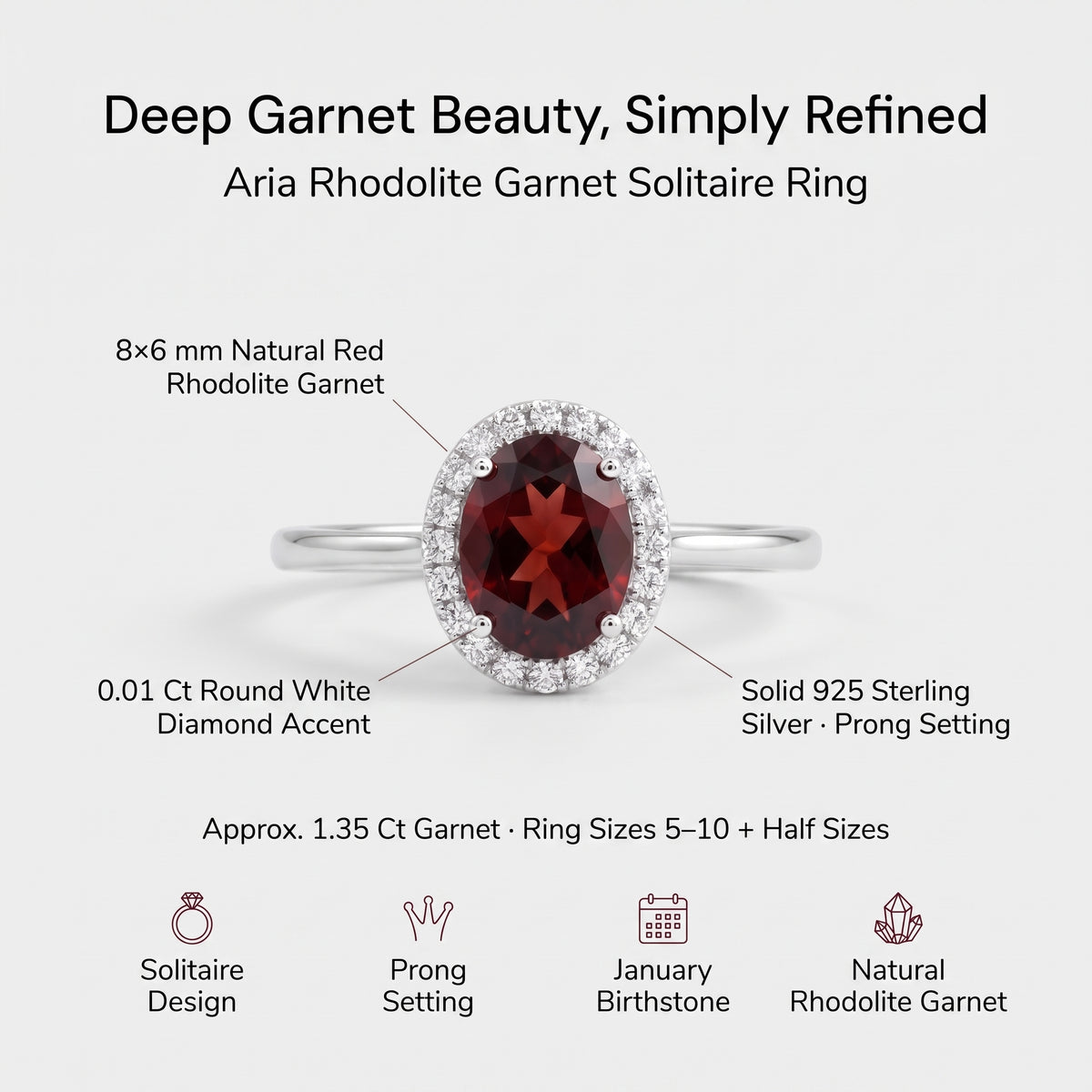 Bague Halo Aria en grenat