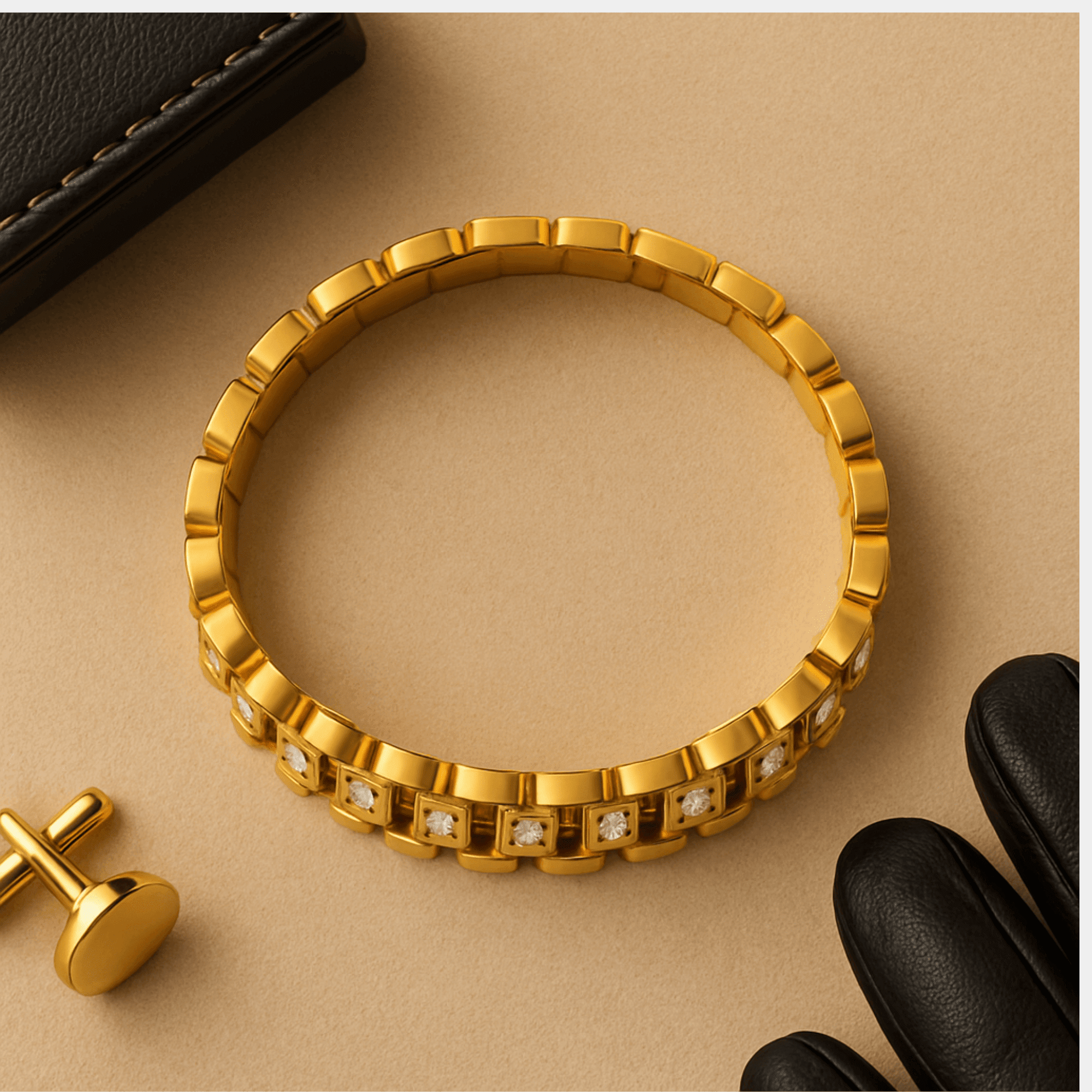 Stainless steel watch strap inspired bracelet worn on wrist, heavy geometric chain jewelry for men and women