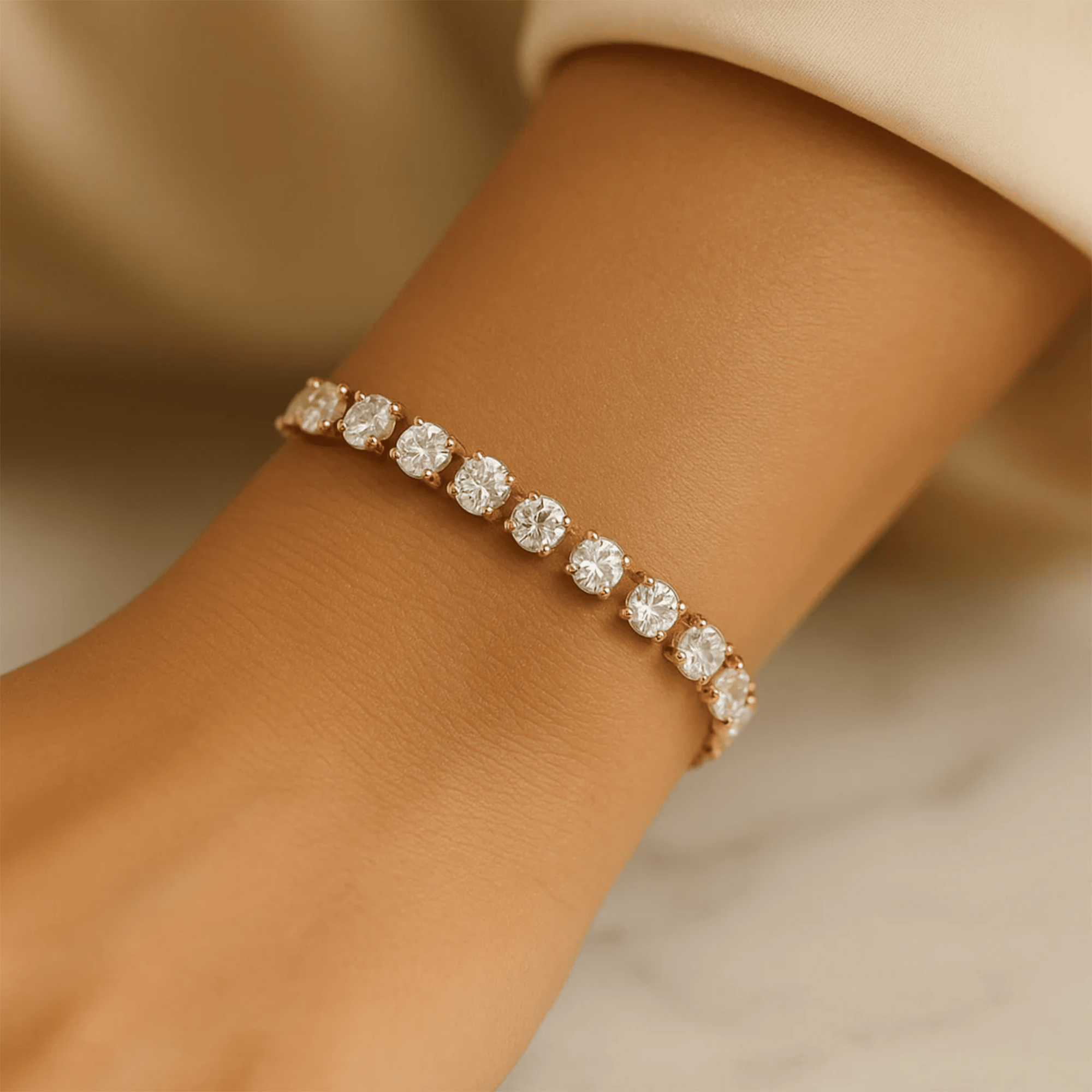 Gold rhinestone curb chain bracelet laid flat showing full Cuban link chain length and clasp