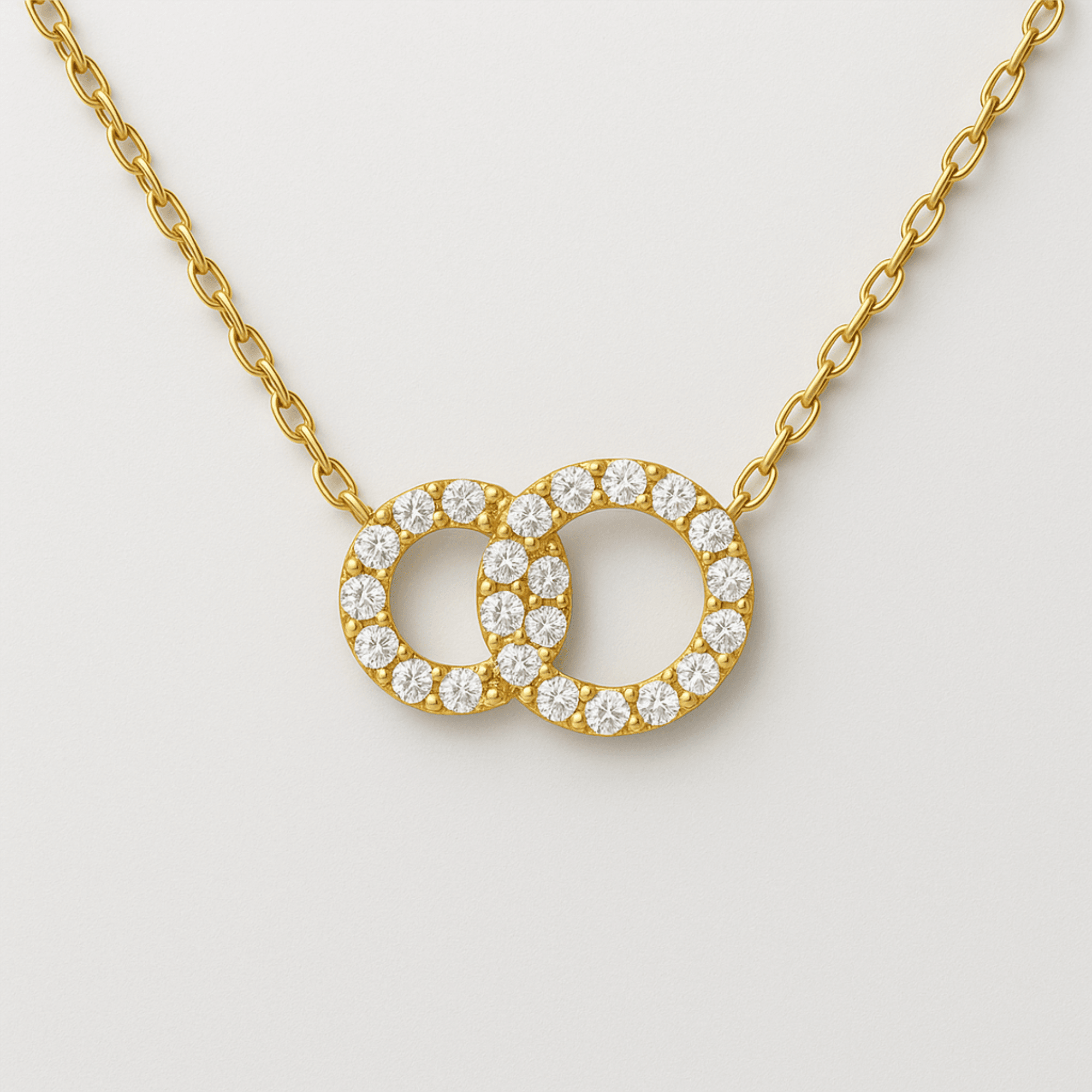 14K gold plated circle pendant necklace flat lay showing full chain length and lobster clasp