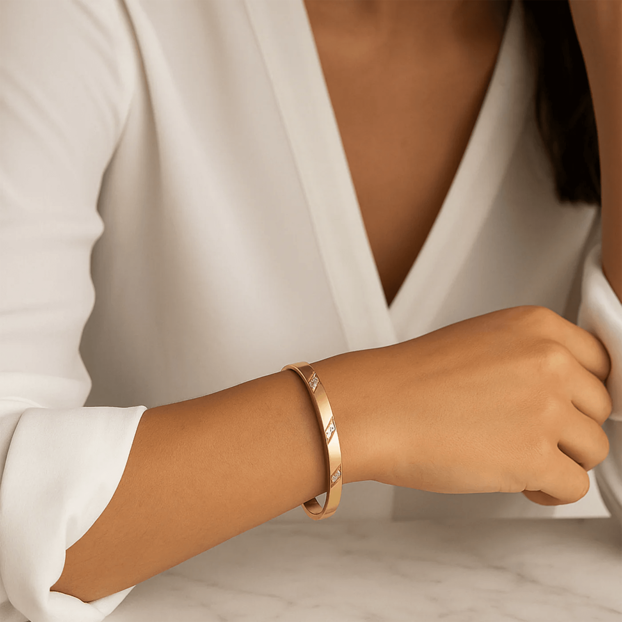 14K Gold Elysian Bangle Bracelet | Cubic Zirconia Sparkle | Rigid Design Everyday Luxury – MH ELEGANCE - MH ELEGANCE - Elysian Bangle Bracelet - MH ELEGANCE - Bracelet
