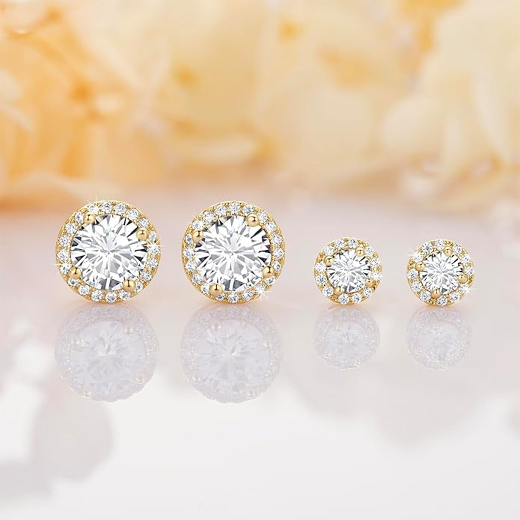 Side view of the zircon halo stud showing the French clip back