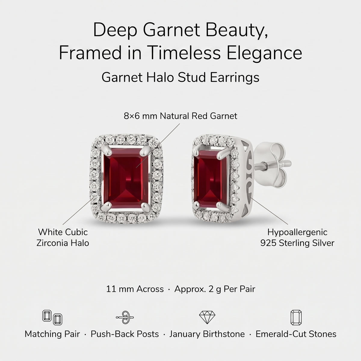 Boucles d'oreilles clous Halo Garnet de Veya