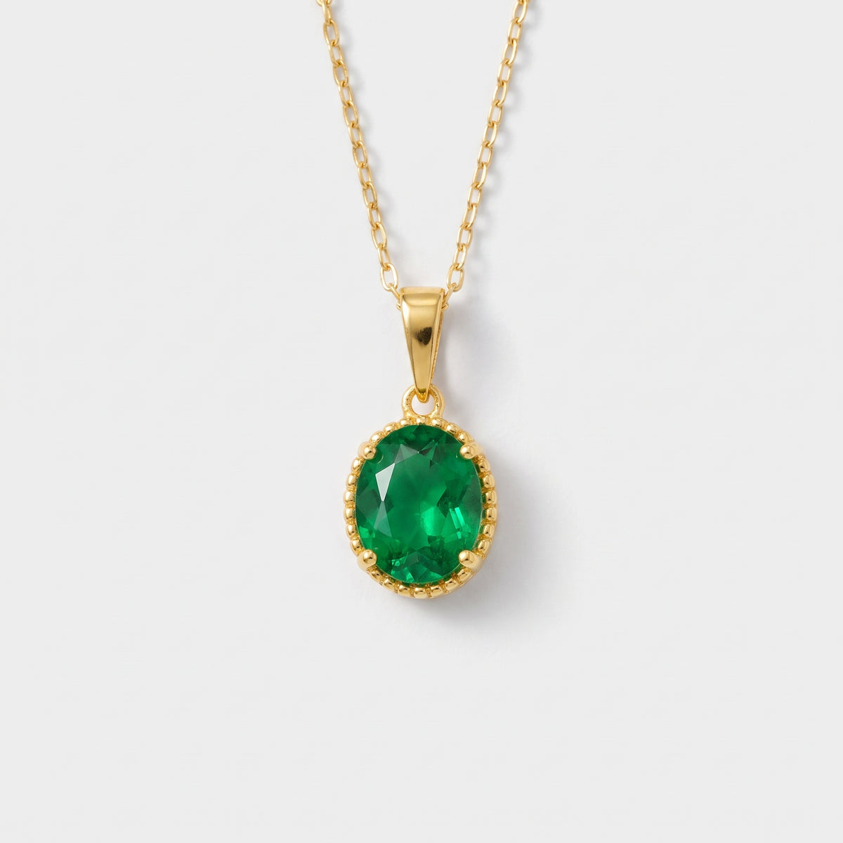 Orla Nano Emerald Solitaire Pendant – Oval 11x9mm Gold Plated Silver May Birthstone
