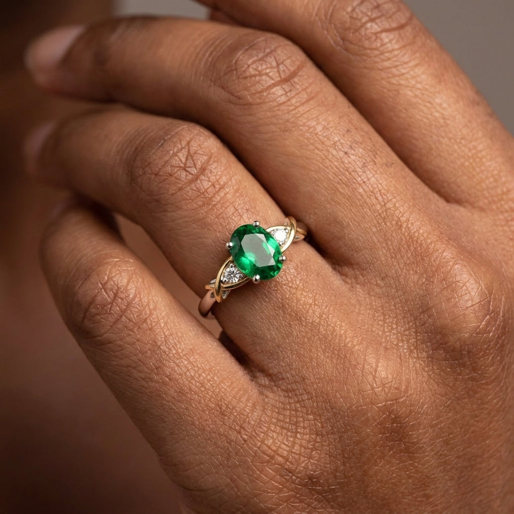 Bague croisée Liora deux tons émeraude