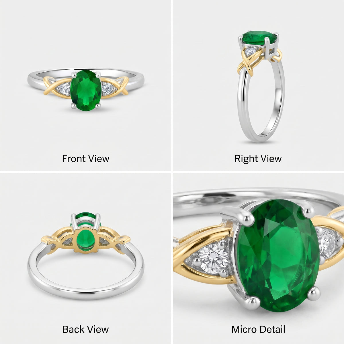 Bague croisée Liora deux tons émeraude