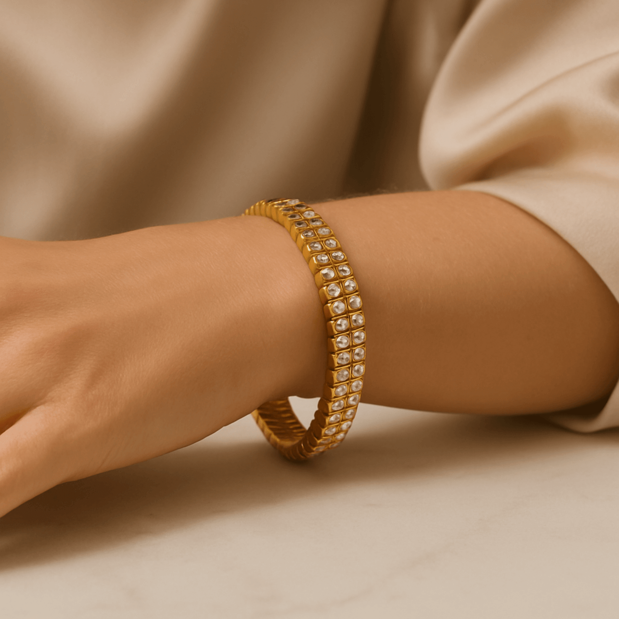 Women's gold bangle bracelet with sparkling CZ diamond inlay – MH Elegance luxury wrist jewelry
