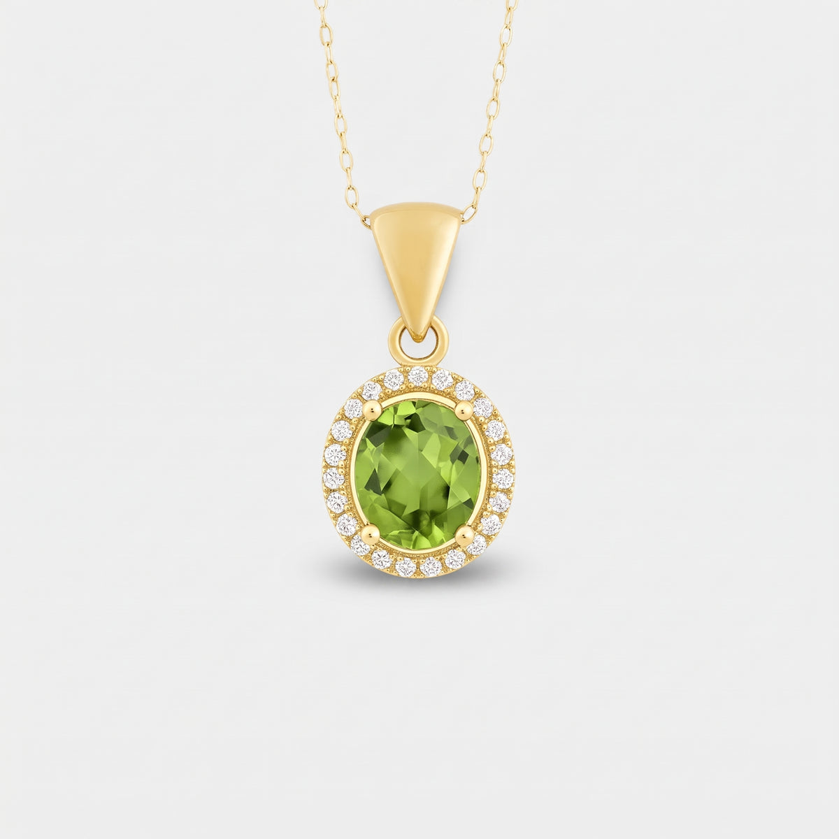 Collar con Colgante de Peridoto Ovalado con Halo