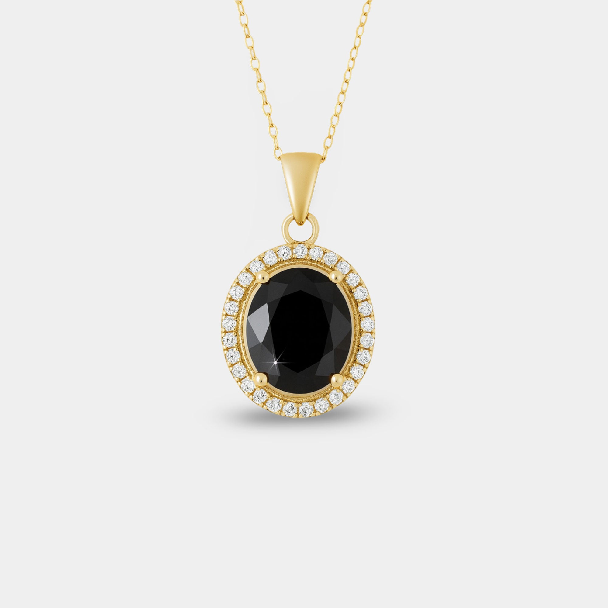 Oval Onyx & Halo Necklace