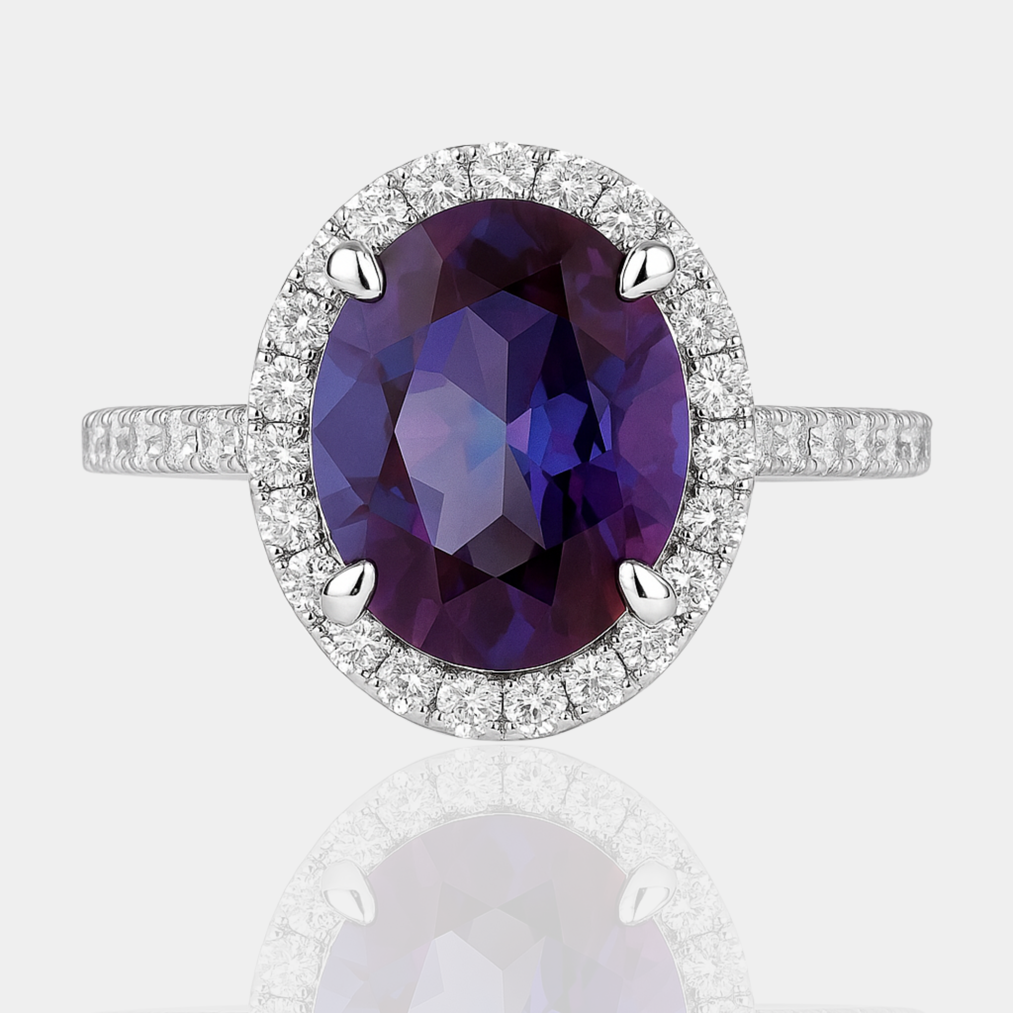 Oval Alexandrite Halo Engagement Ring in 14K White Gold with Lab-Created Stone - MH Elegance