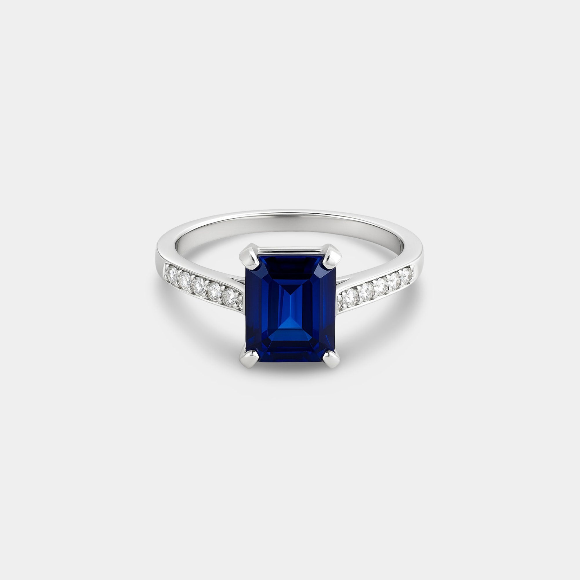 Emerald-Cut Blue Sapphire & Diamond Ring