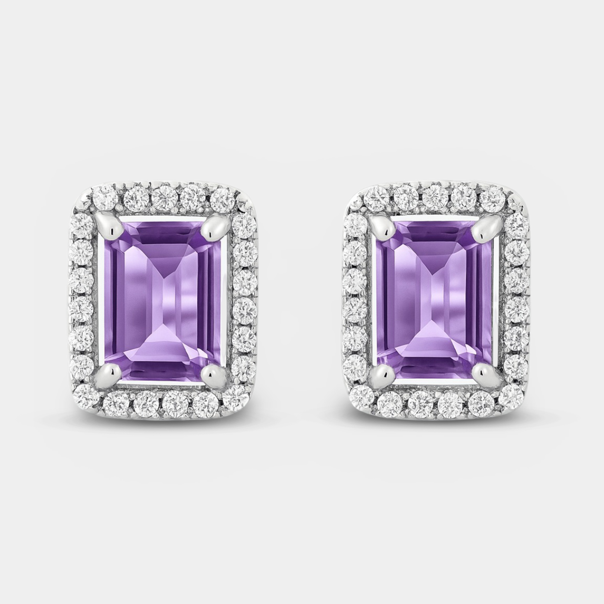 Veya Amethyst Halo Stud Earrings