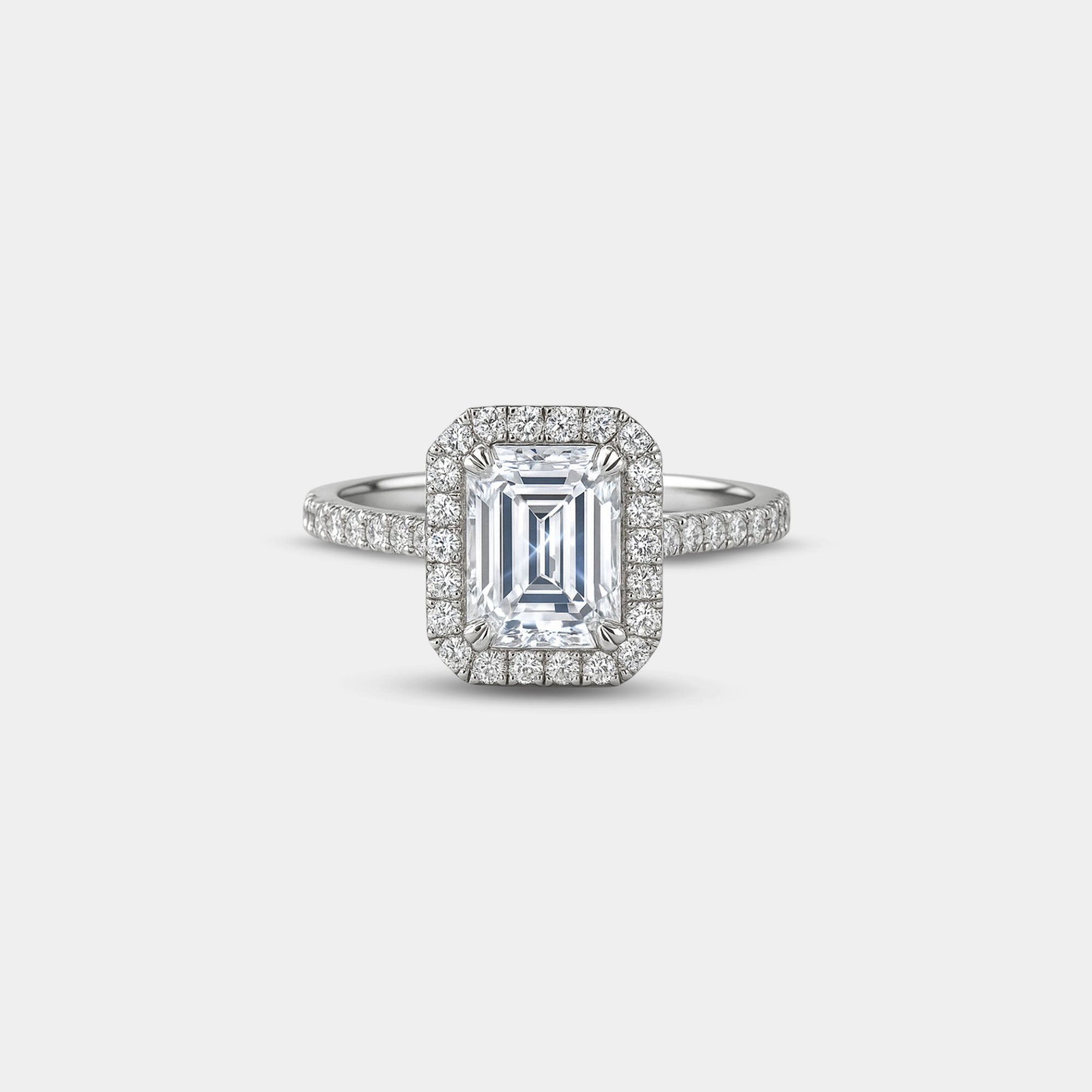 Emerald Cut Moissanite Halo Engagement Ring