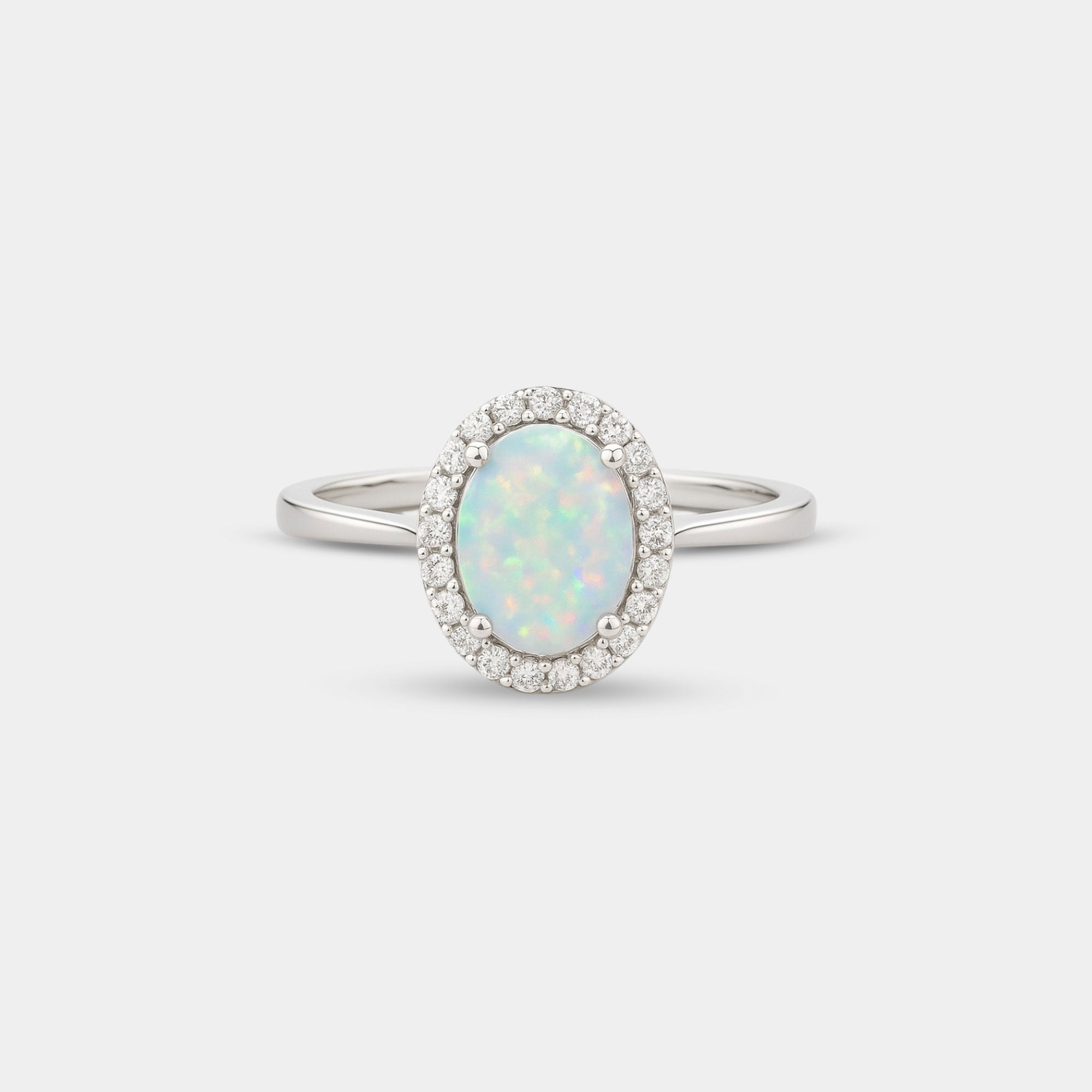 White Simulated Opal & Diamond Engagement Ring