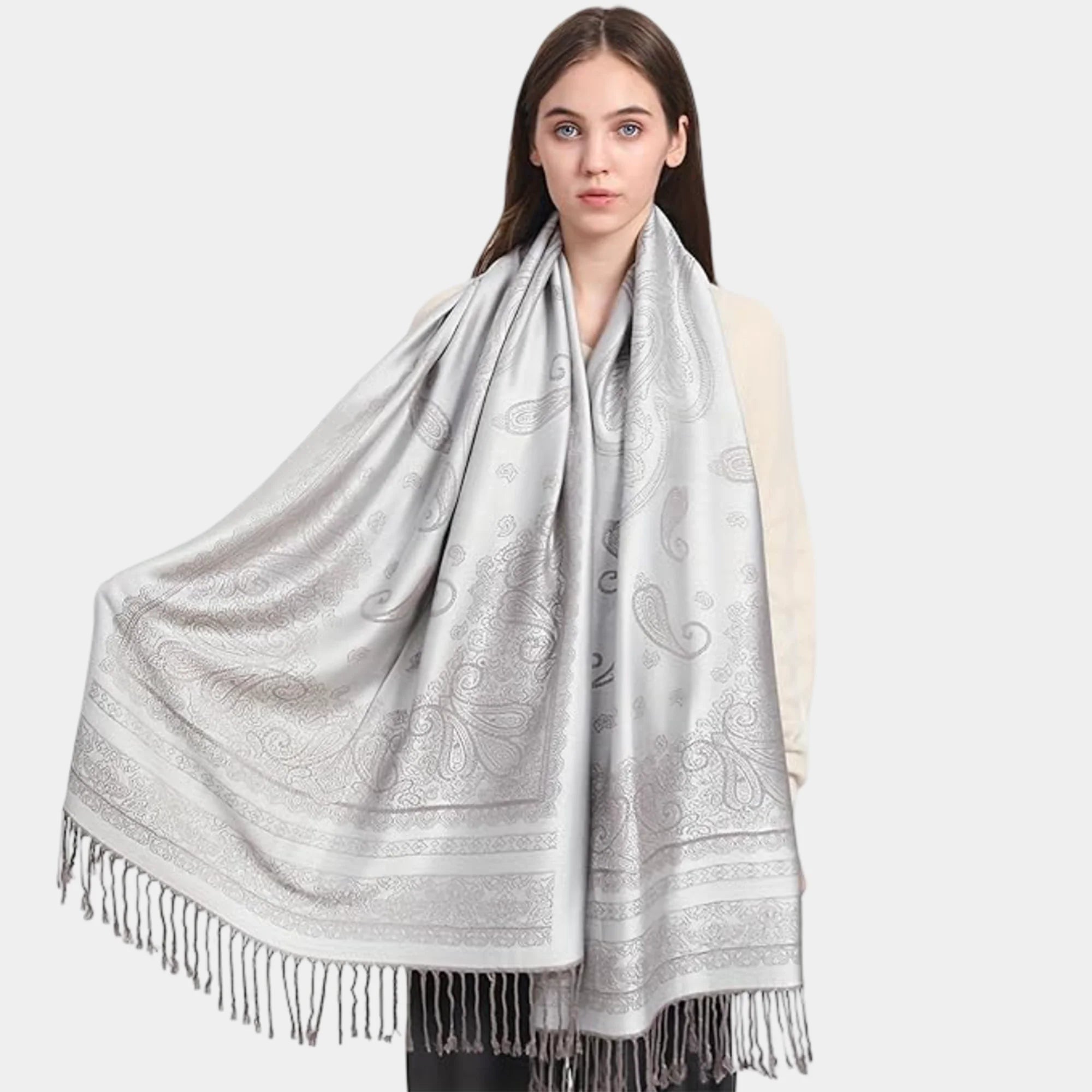 Two-Tone Silky Paisley Pashmina Shawl