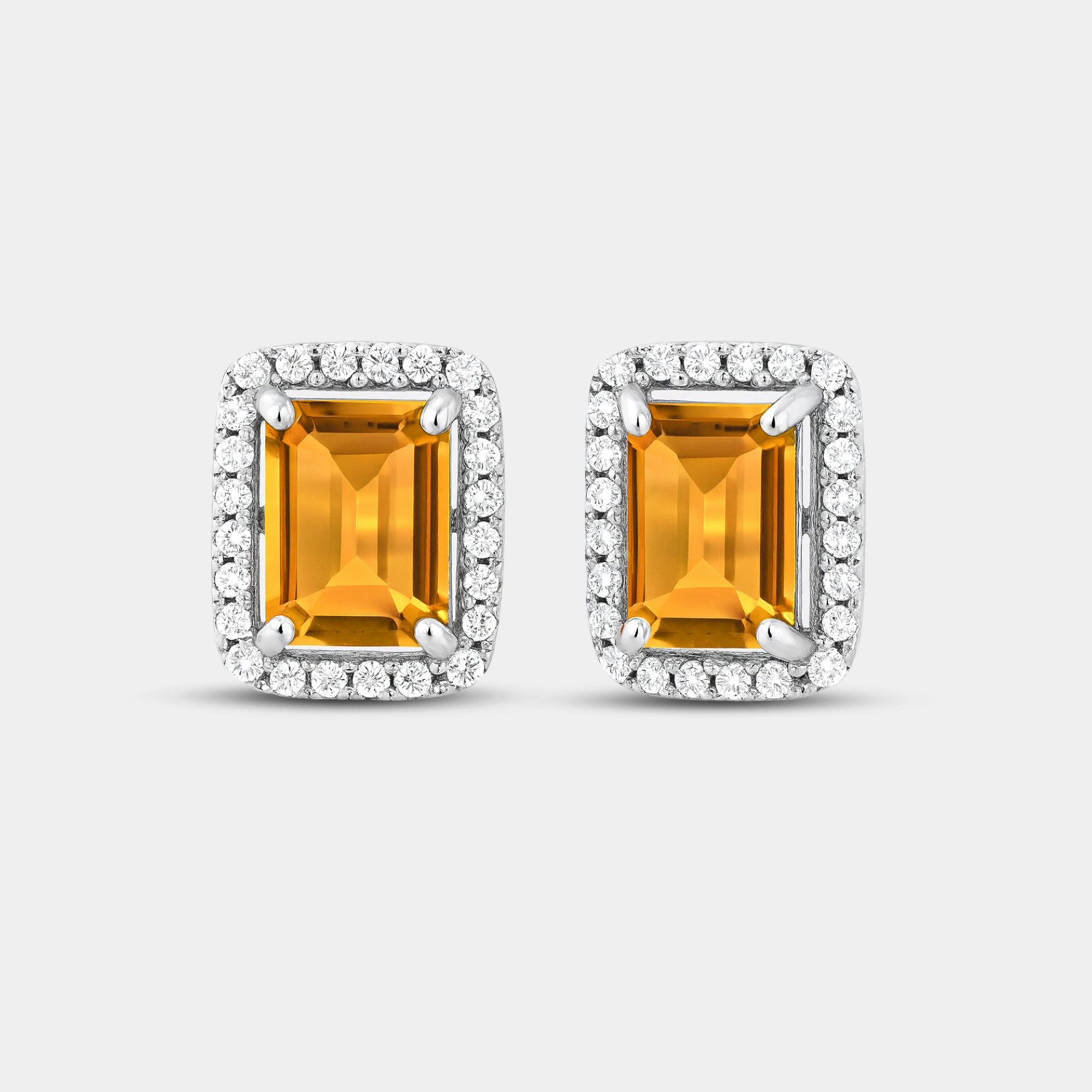 Sterling Silver Citrine Halo Earrings