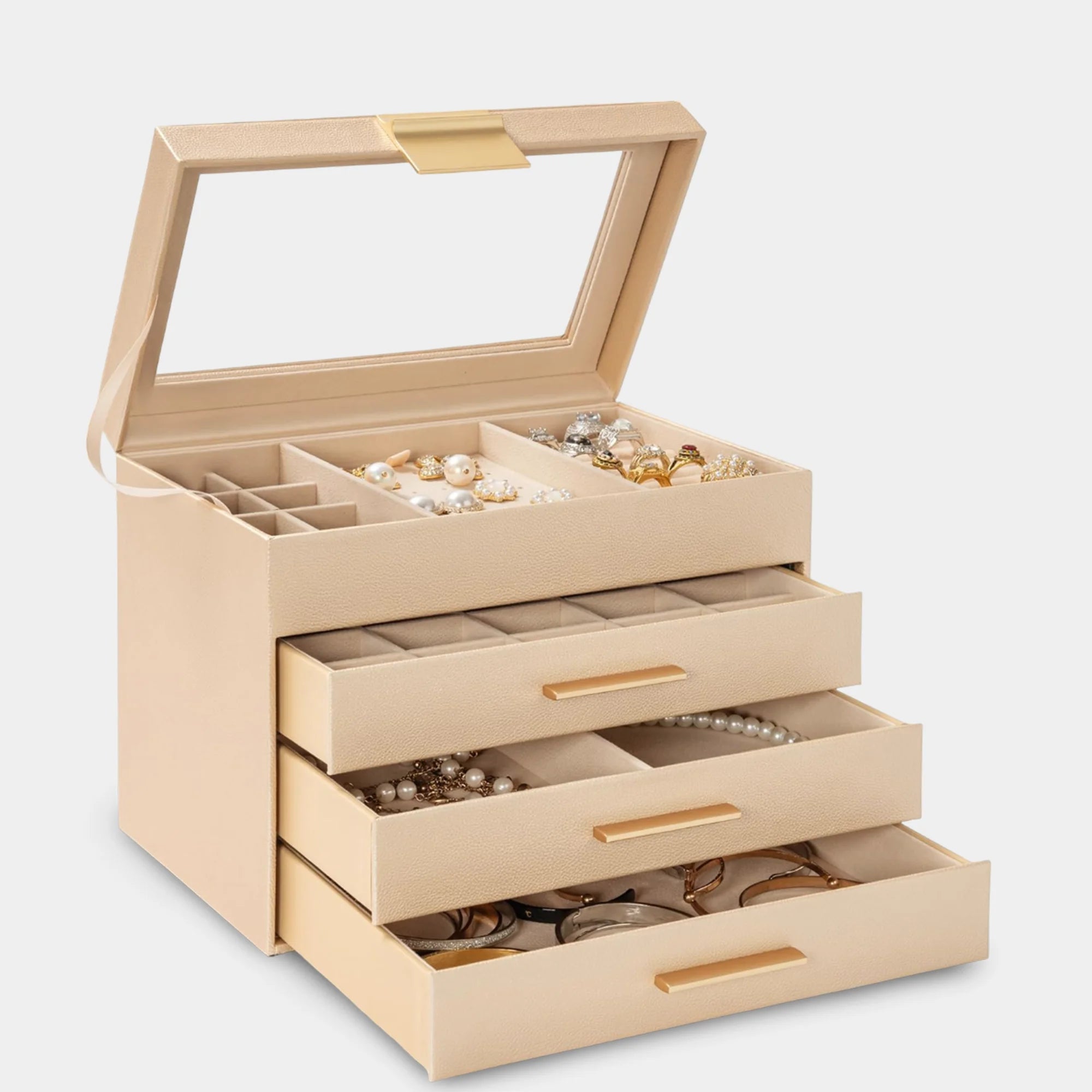 4-Tier Jewelry Box with Clear Glass Lid