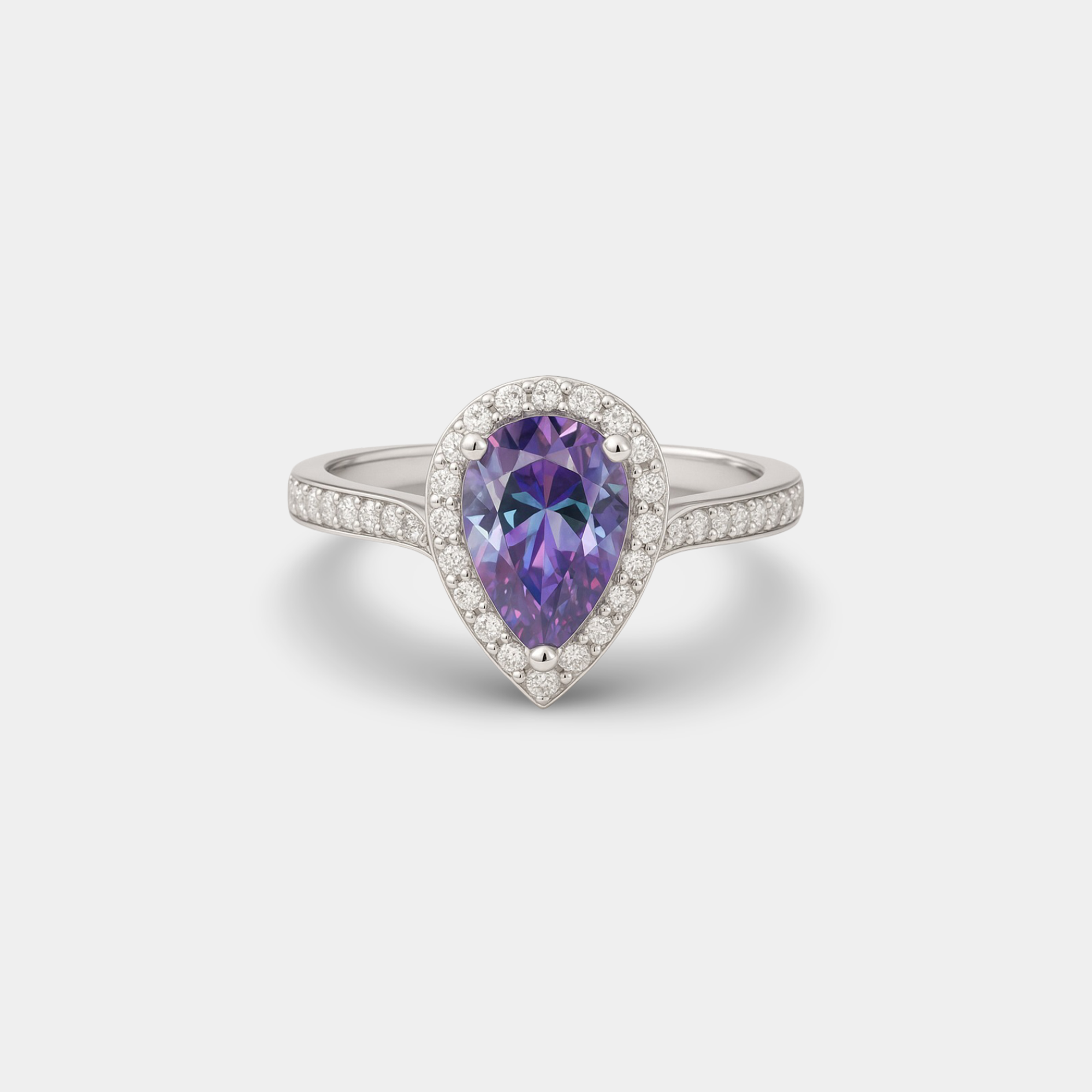 Pear-Shaped Color-Changing Alexandrite Ring
