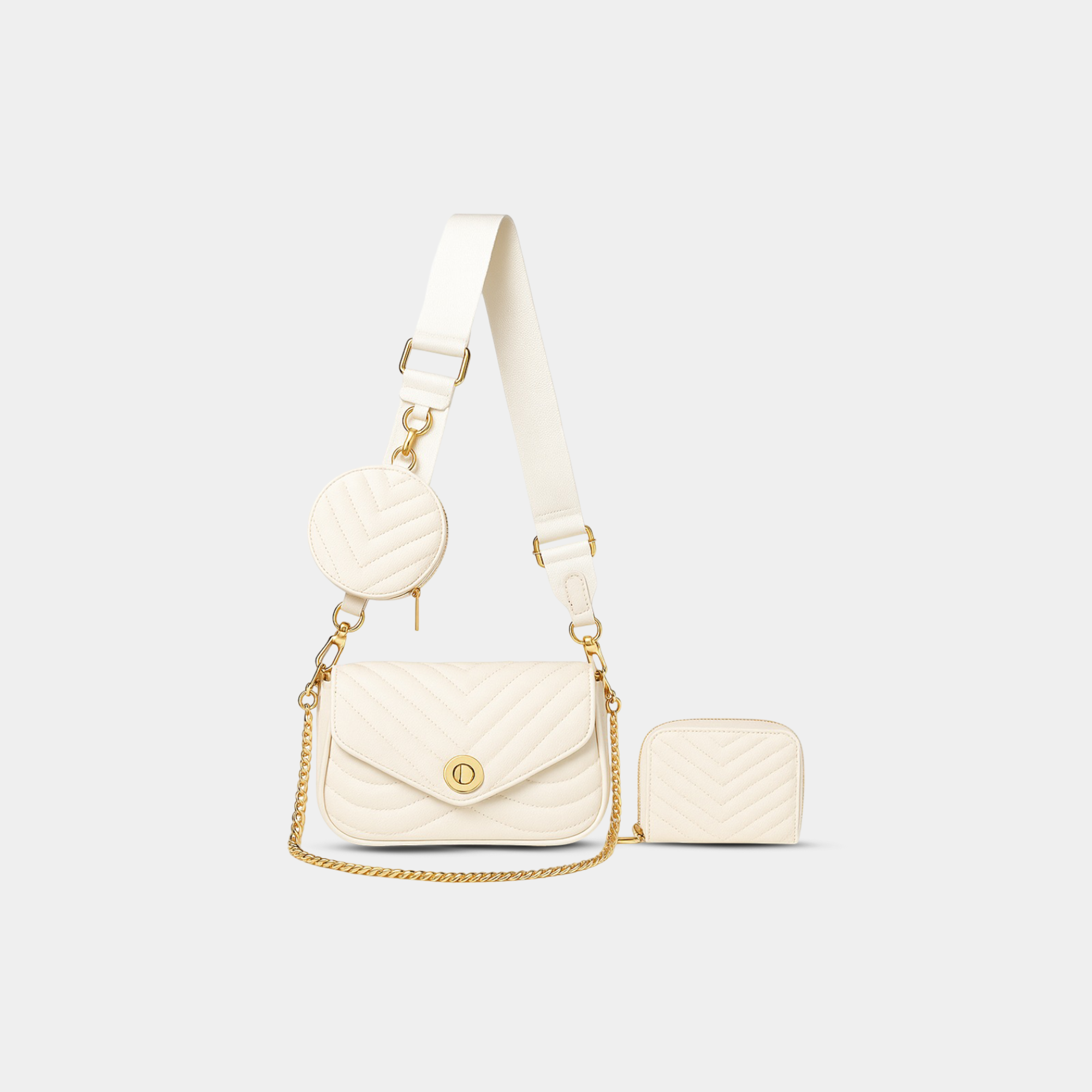 Cream White Quilted Crossbody Bag