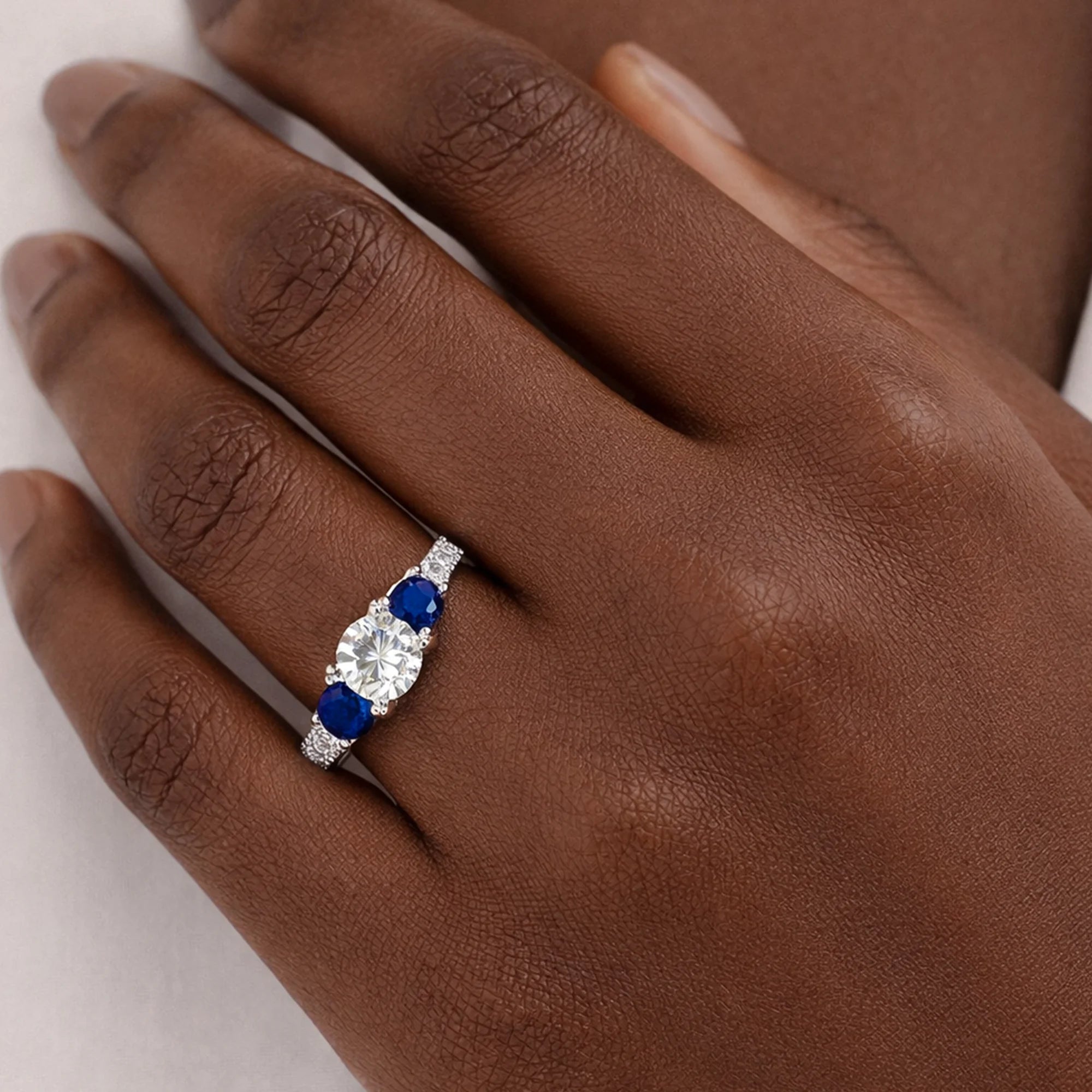 Diamond & Blue Sapphire Engagement Ring