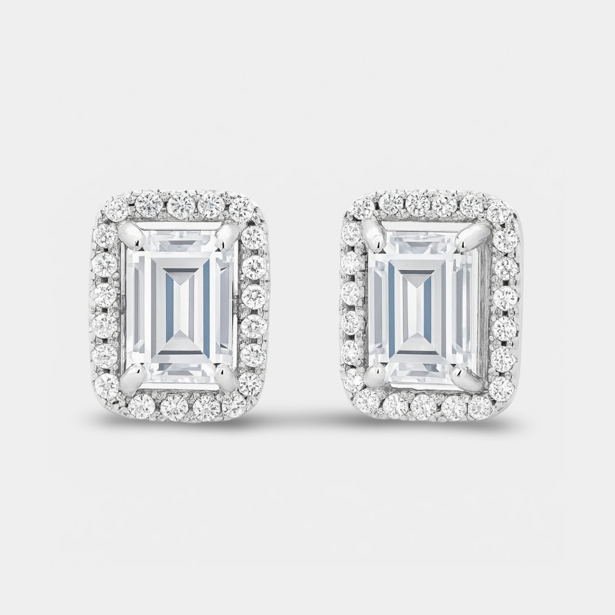 White Moissanite Halo Stud Earrings
