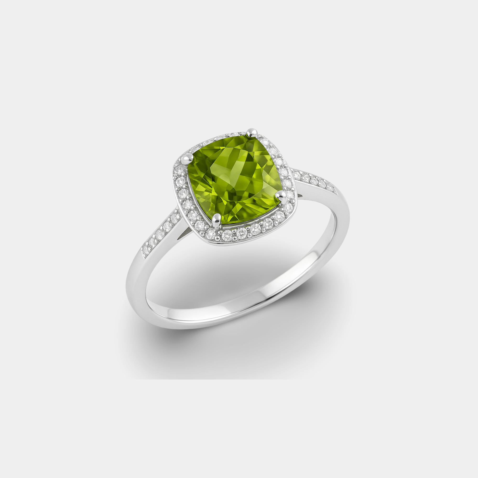 Cushion-Cut Peridot & Diamond Halo Ring