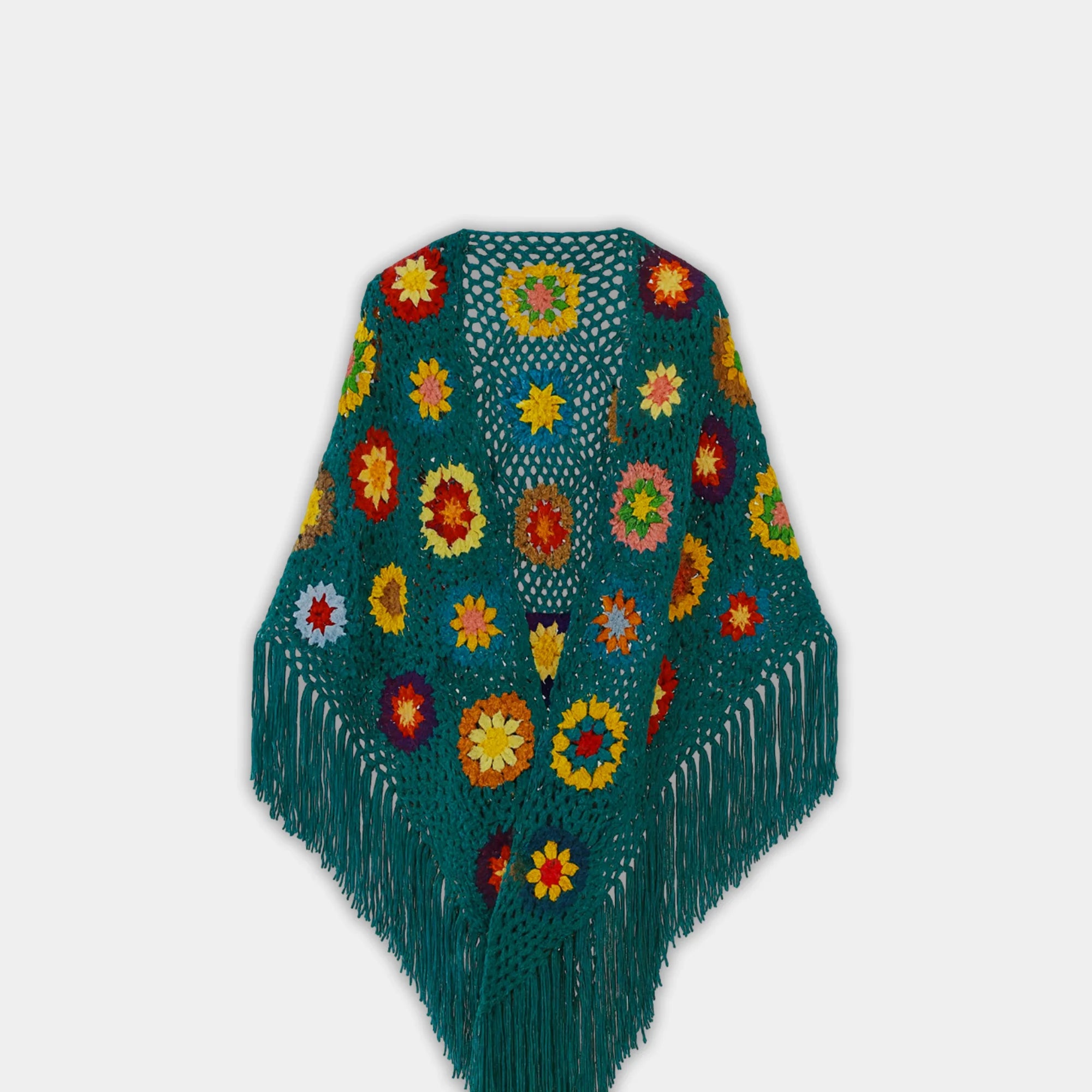 Handmade Crochet Fringed Poncho Cape