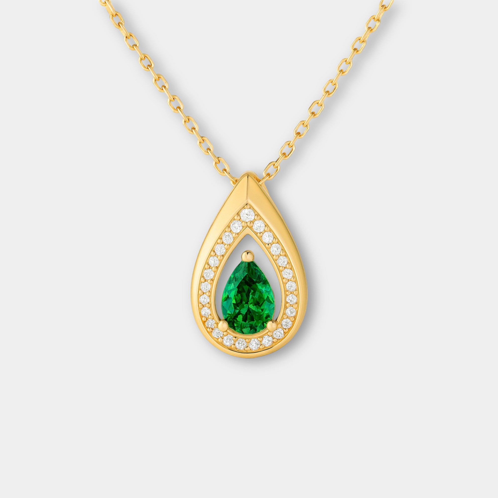 Trinity Teardrop Emerald Pendant Necklace