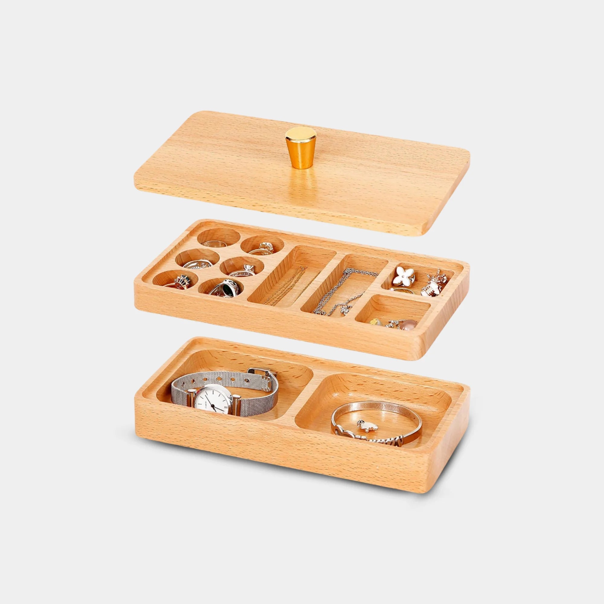 Wooden Stackable Jewelry Box with Lid