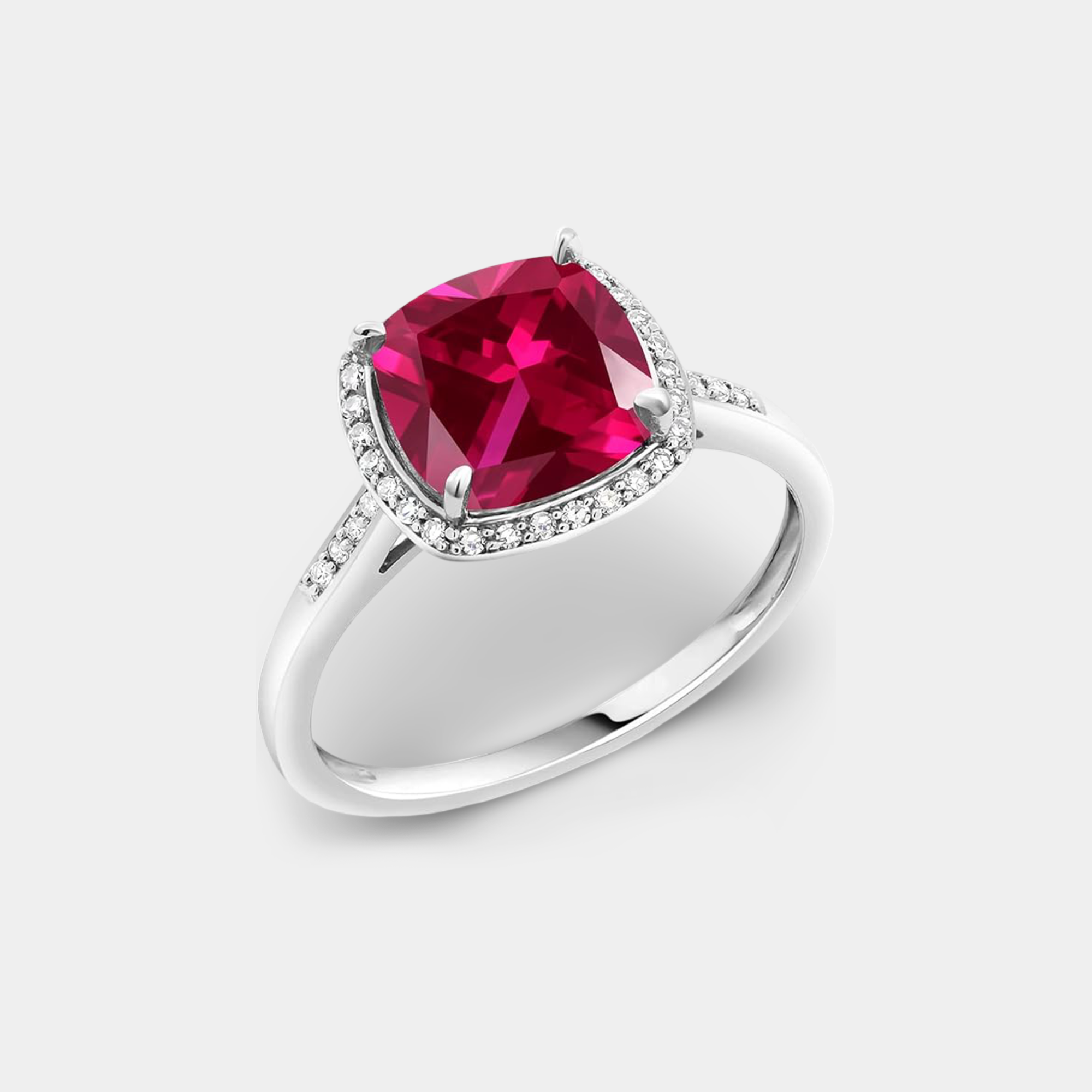 Cushion-Cut Ruby & Diamond Halo Ring