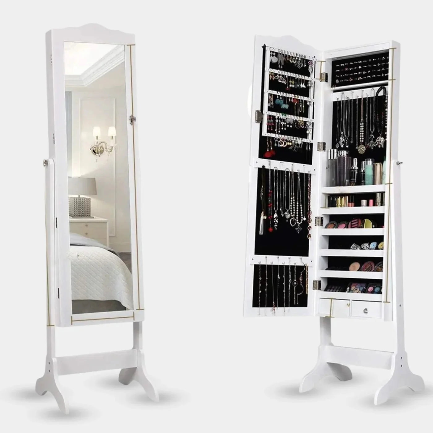Jewelry Armoire Organizer with Full-Length Mirror