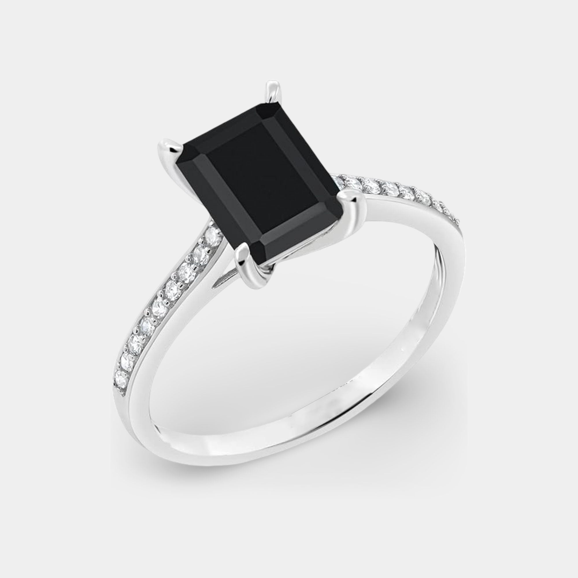 Emerald-Cut Onyx & Diamond Engagement Ring