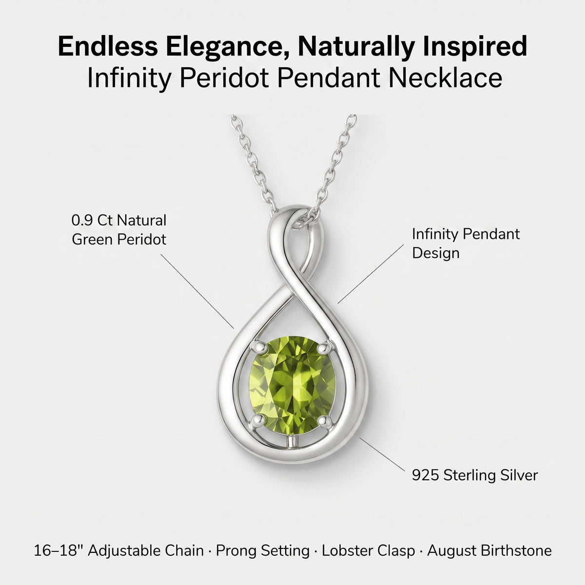 Collar con colgante de peridoto infinito