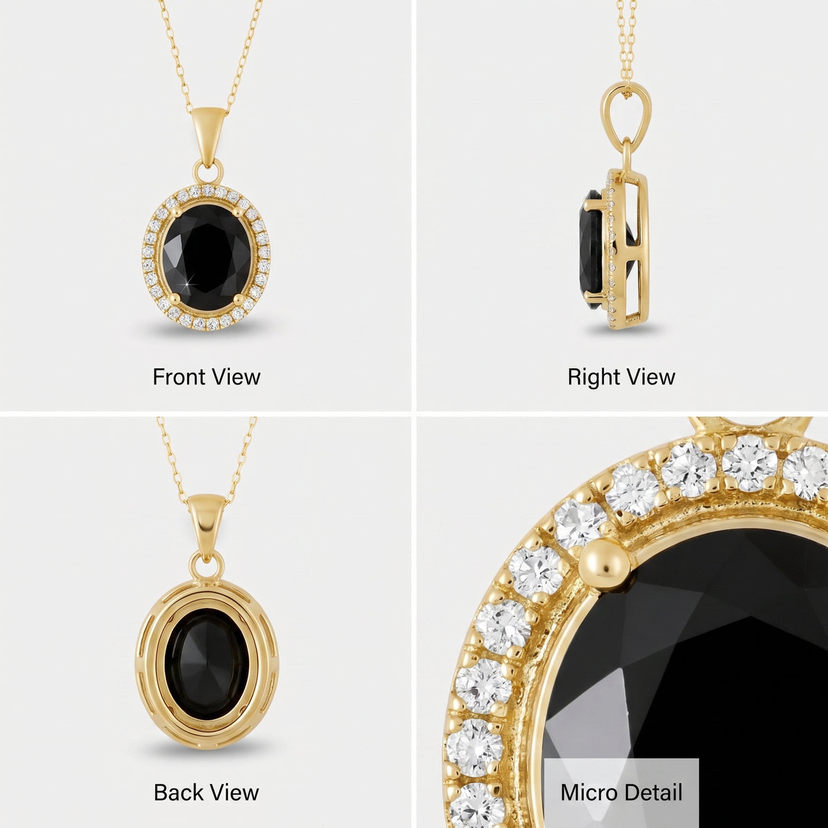 Collier Ovale Onyx et Halo