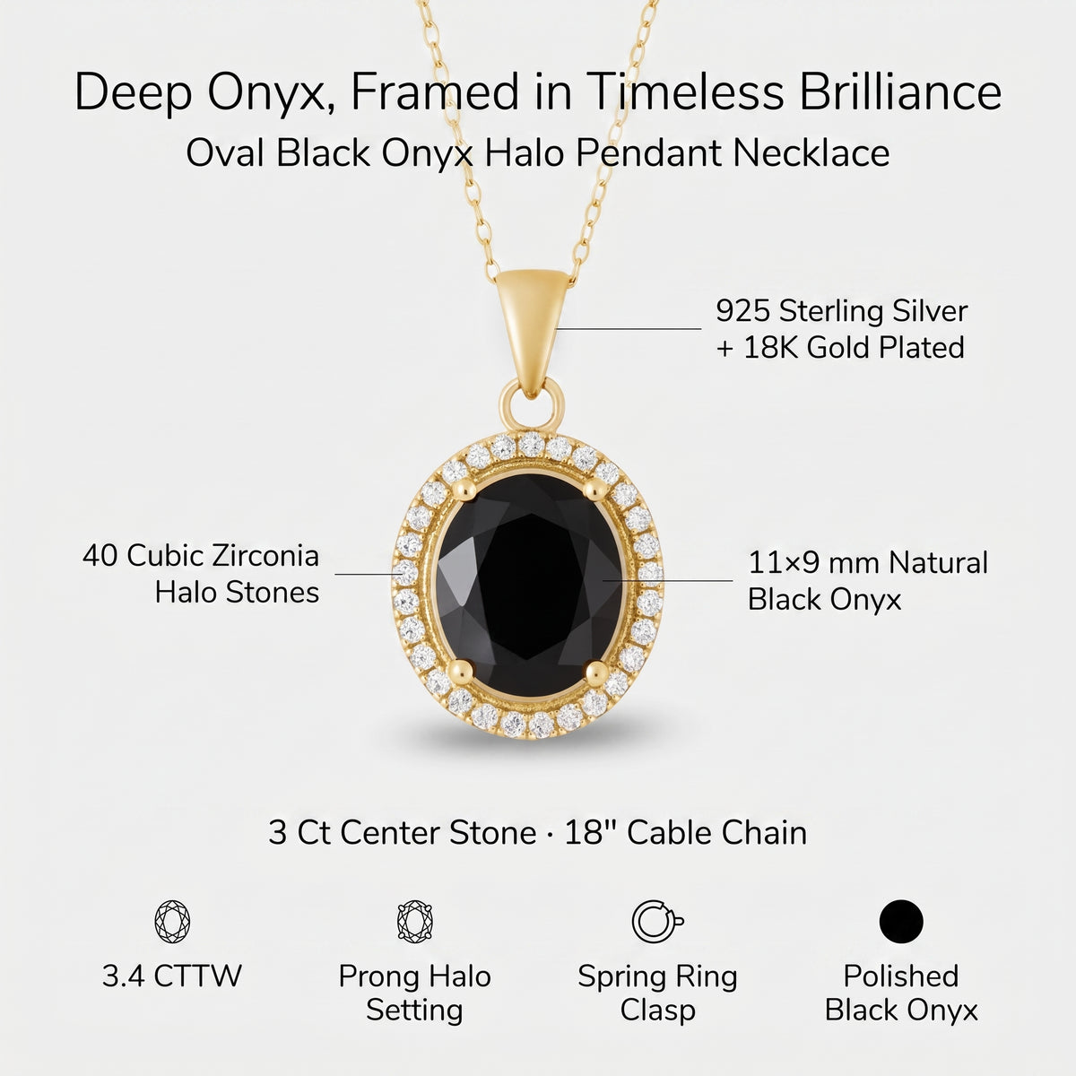 Collier Ovale Onyx et Halo