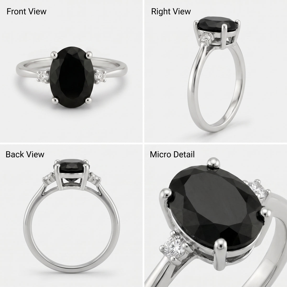 Bague Ovale Onyx et Diamants 3 Pierres