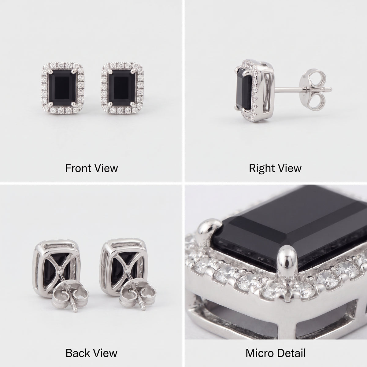 Clous d'oreilles halo en onyx taille émeraude