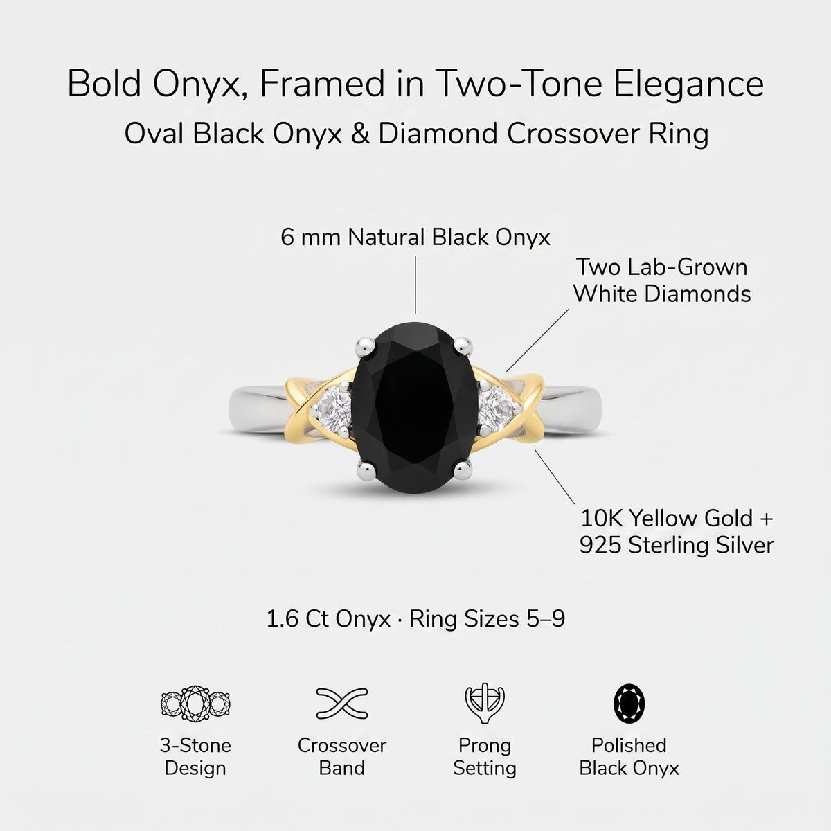 Bague croisée en onyx ovale et diamants