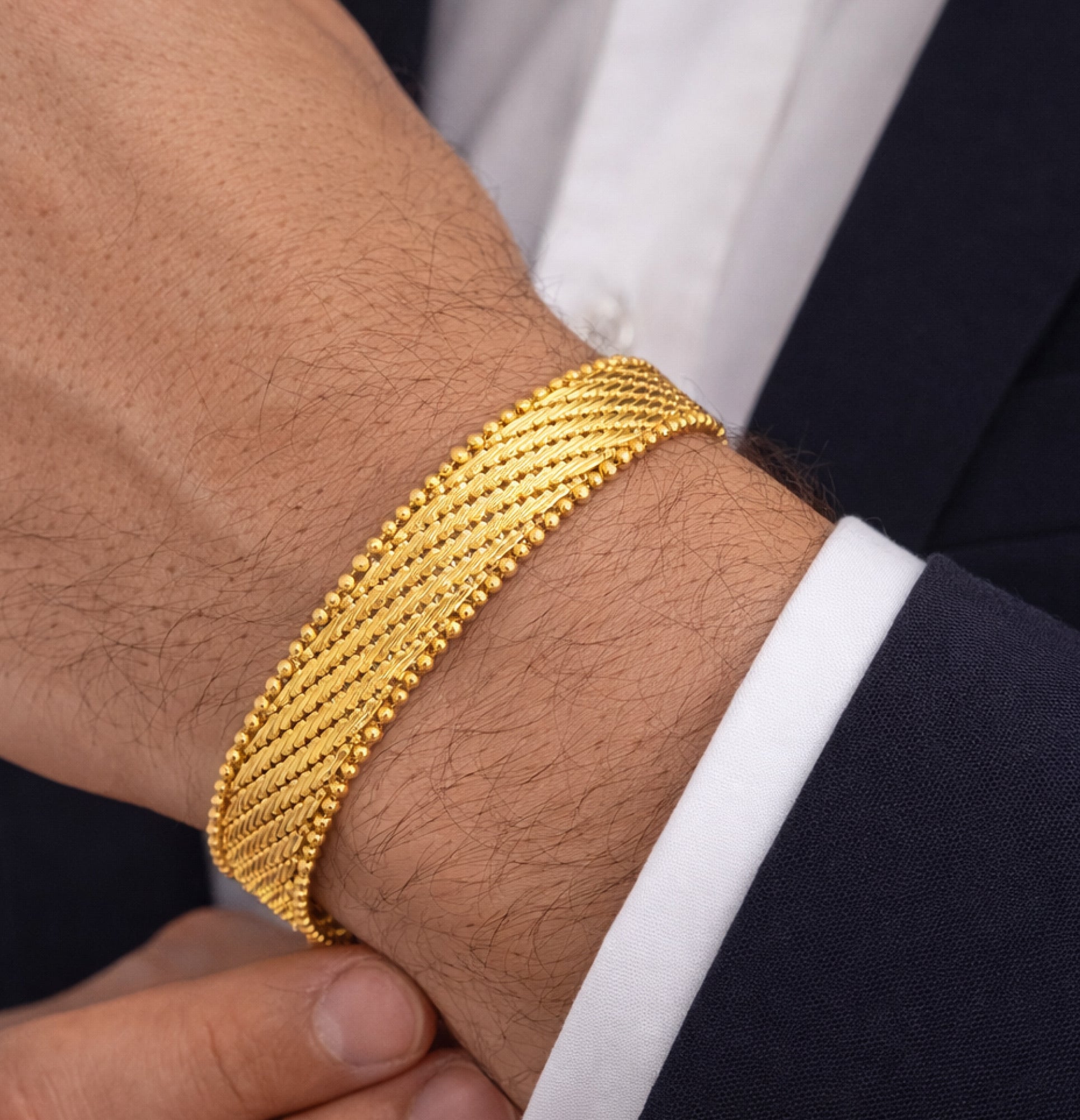 24K Gold Plated Basket Weave Bracelet - MH ELEGANCE - 24K Gold Plated Basket Weave Bracelet - bracelet