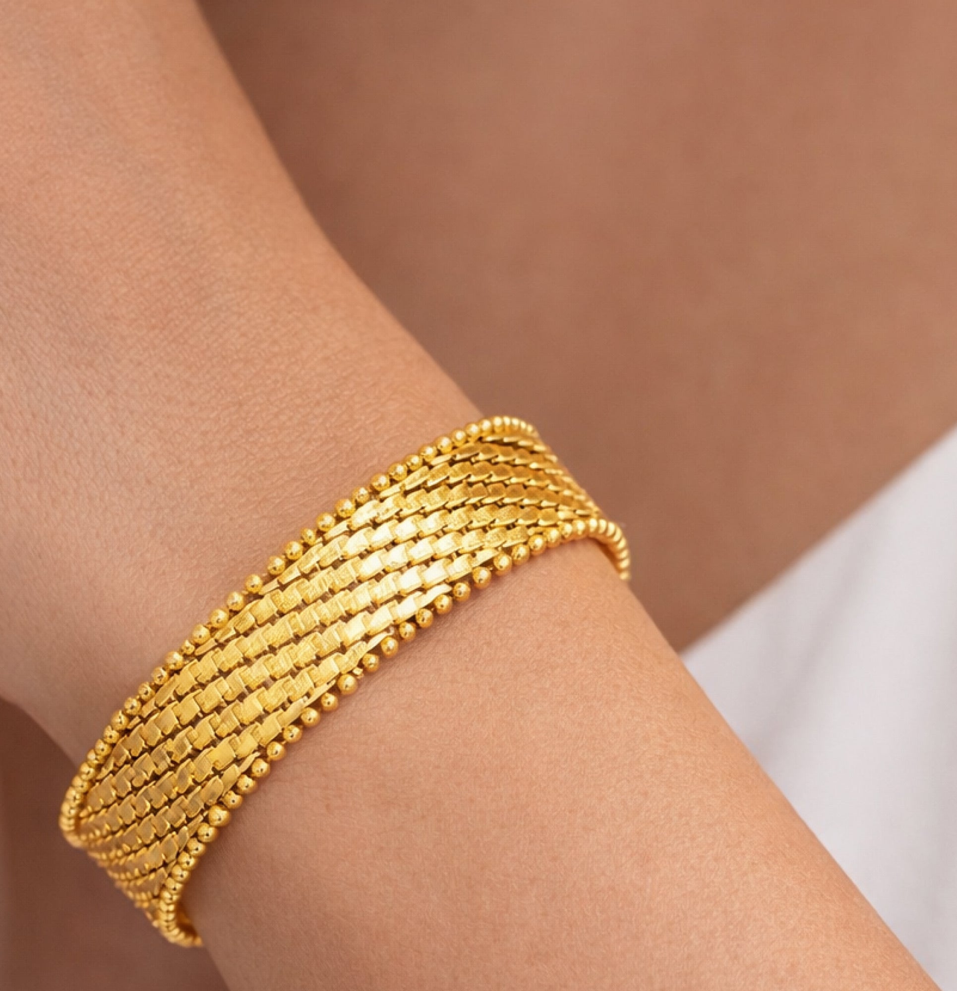 24K Gold Plated Basket Weave Bracelet - MH ELEGANCE - 24K Gold Plated Basket Weave Bracelet - bracelet