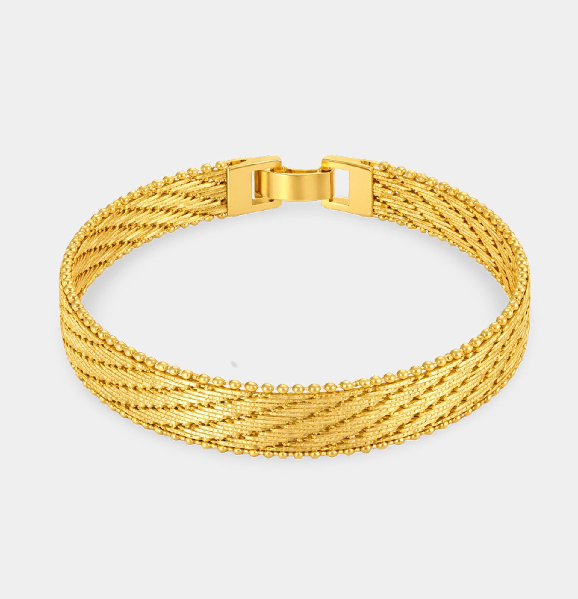 24K Gold Plated Basket Weave Bracelet - MH ELEGANCE - 24K Gold Plated Basket Weave Bracelet - bracelet
