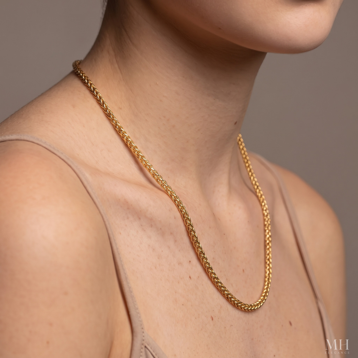 24K Gold Plated Weave Chain Necklace for Men | 3mm Wheat Chain – MH Elegance