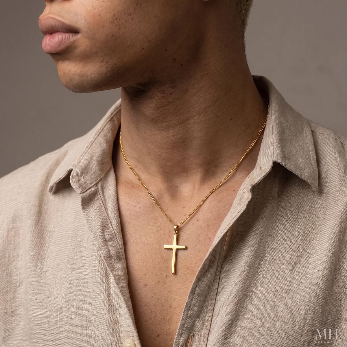 Collar con cruz de oro de 24 quilates con cadena cubana tallada con diamante | Colgante religioso para hombre | Joyería de oro premium – MH ELEGANCE