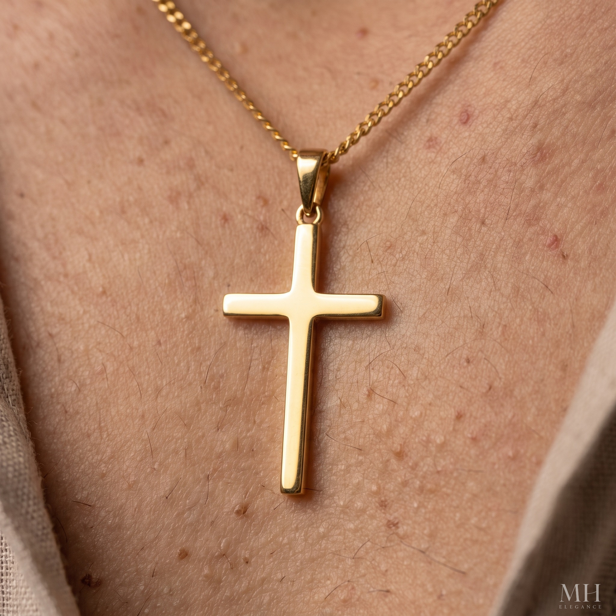Collar con cruz de oro de 24 quilates con cadena cubana tallada con diamante | Colgante religioso para hombre | Joyería de oro premium – MH ELEGANCE